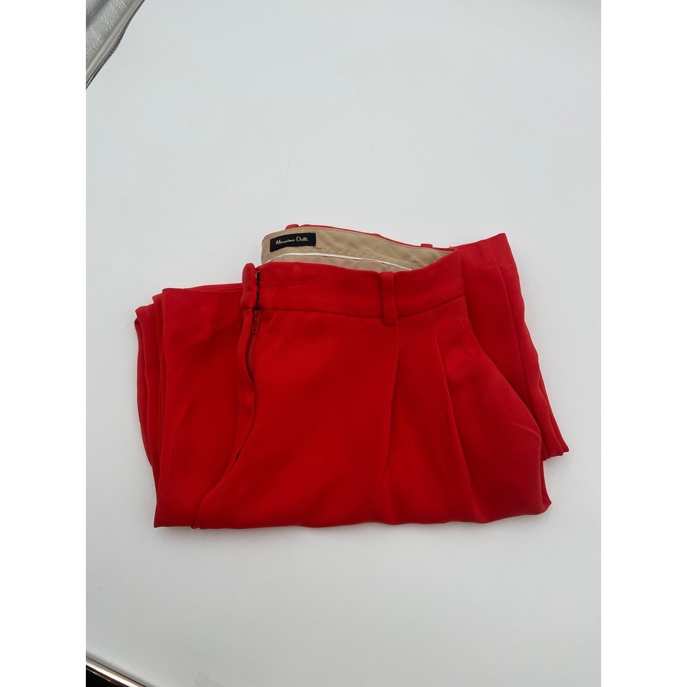 Massimo Dutti Trousers Red High Rise Pleated Wide Leg Lyocell Portugal USA 6